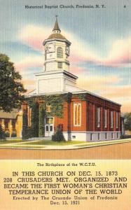 FREDONIA, NY New York  FIRST BAPTIST CHURCH~W.C.T.U. Birthplace c1940's Postcard