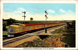 Postcard Union Pacific Twin 12-Car Streamliner City of Denver Railroad Train