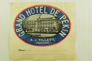 1920's Grand Hotel De Peking Luggage Label Vintage Original E33