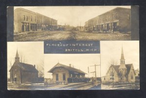 RPPC BRITTON MICHIGAN RAILROAD DEPOT DOWNTOWN MULTI VIEW REAL PHOTO POSTCARD