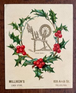 Milliken & Sons, Printed Linen Laws Victorian Trade Card Advertisement, Philly