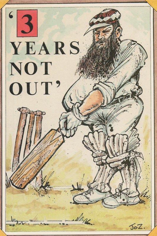 Cricket Wicket Not Out Huge Beard Comic Limited Edition Postcard