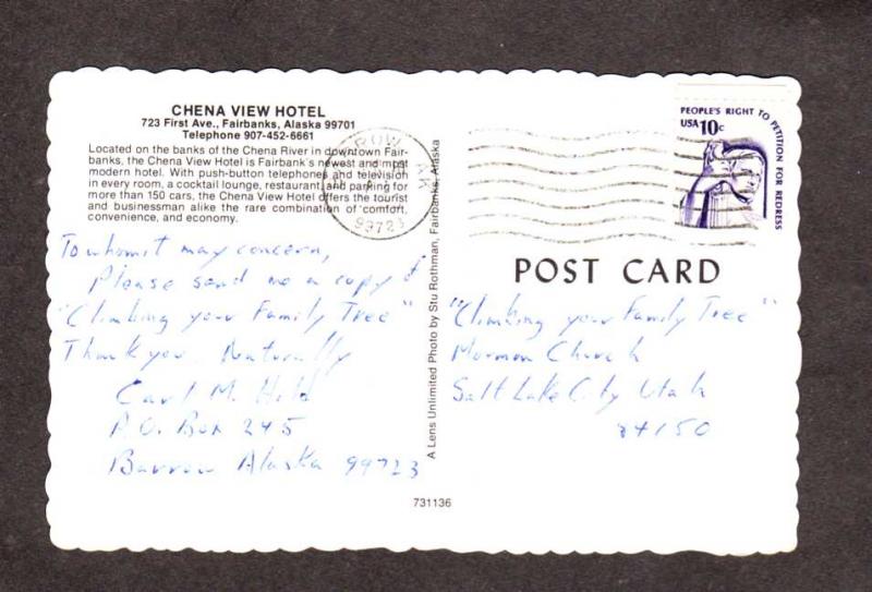 AK Chena View Hotel 723 First Ave Fairbanks Alaska Postcard City View