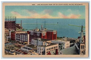 Lake Michigan From Top Of Court House Racine Wisconsin WI Vintage Postcard 