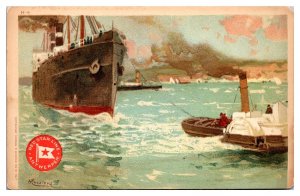 Antique Red Star Line, Antwerp, Cruise Ship, Advertising Postcard