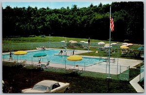 Vtg Westfield Massachusetts MA Sheraton Inn Swimming Pool View Old Car Postcard