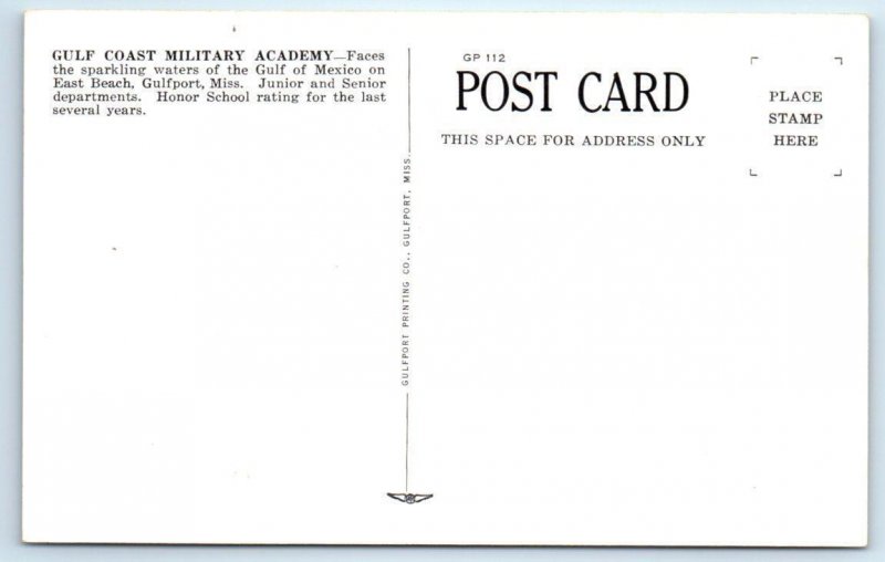 GULFPORT, Mississippi MS ~ Administration GULF COAST MILITARY ACADEMY Postcard