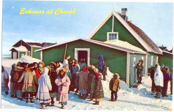 Eskimos at Church of Point Hope, Alaska, AK, pre-zip code Chrome