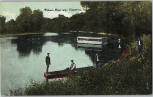 Men in Rowboat on Wabash River Near Vincennes IN Vintage Postcard S38