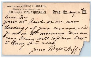 1880 Office of Neff & Prestel Dealers of Michigan Shingles Sheridan Postal Card