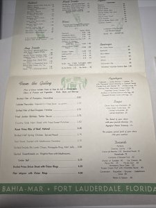 Vintage 50s THE CHART ROOM Restaurant Menu BAHIA-MAR Hotel Ft Lauderdale Florida