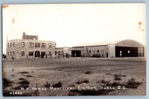 Huron South Dakota SD Postcard RPPC Photo W W Howes Municipal Air Port c1940's