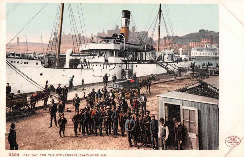 Baltimore Maryland Payday for Stevedores Ship Docks Vintage Postcard JE359895