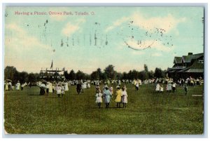 1911 Having Picnic Ottowa Park Field Park Toledo Ohio Vintage Antique Postcard 