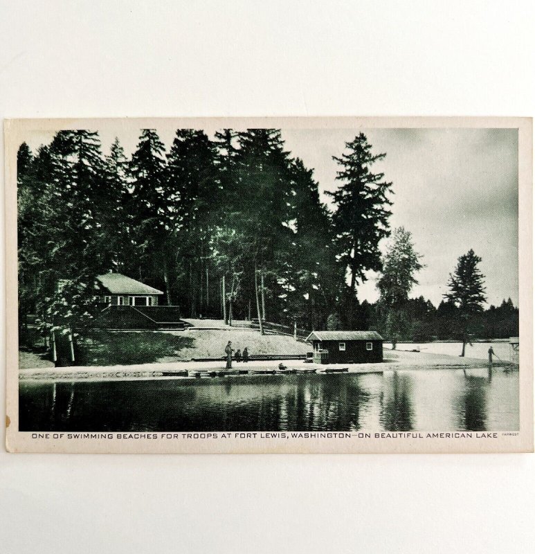 Fort Lewis Beach Postcard Washington 1930-40s Gravure Style Pac NW PCBG3A