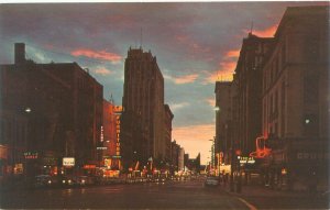 Spokane Washington Riverside Avenue at Night, Neon Signs Postcard, Unused