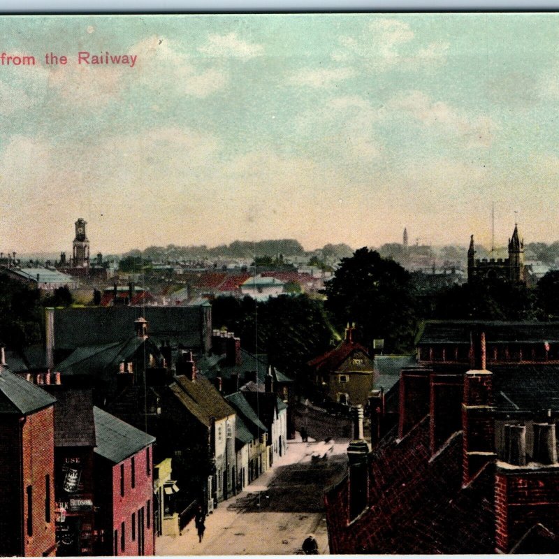 c1910s Basingstoke, England Birds Eye from Railway Litho Photo Postcard Shop A76