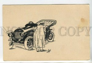 443877 Russia MOLLWO Broken Car accident CARICATURE HAND PAINTED postcard INK