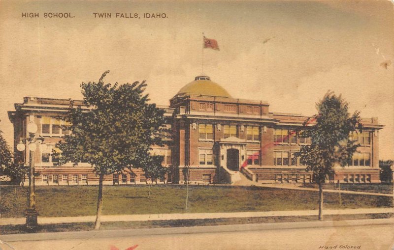 TWIN FALLS, ID High School Idaho Hand-Colored Albertype Co. Postcard ca 1910s