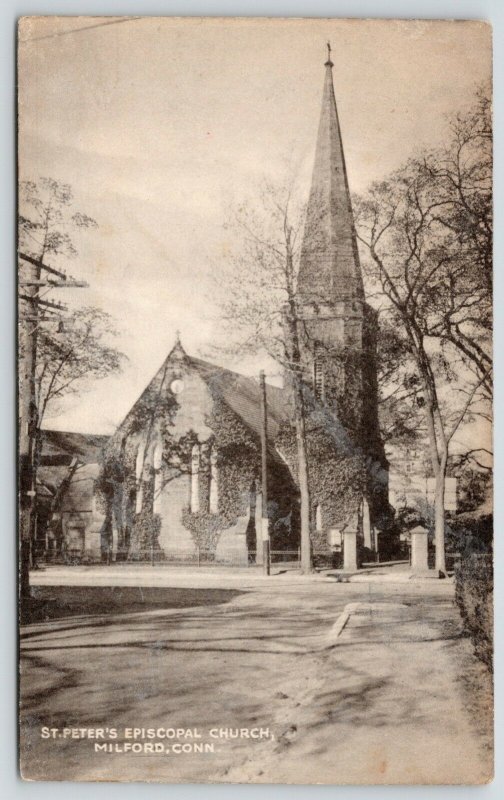 Milford Connecticut~St Peter's Episcopal Church~Ivy Covered Steeple~1940s B&W 