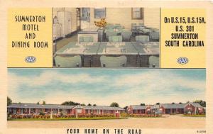 B50/ Summerton South Carolina SC Postcard Linen Motel Interior Dining Room AAA