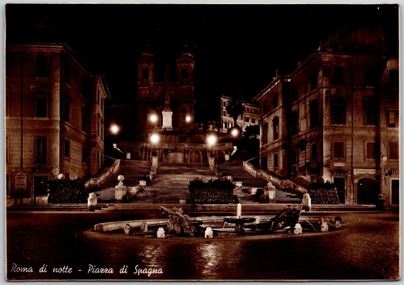 Roma Di Notte Piazza Di Spagira Rome Italy Real Photo RPPC Postcard