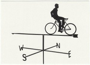 Weather Vane Bicycle Riding Backwards Sculpture by Rodney Graham - Art Postcard