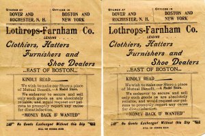 Lothrops-Farnham Co., Dover, NH. 2 Receipts, ca 1898  (5 X 3.625)