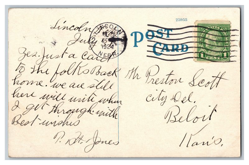 c1924 Postcard Nebraska State Capitol Lincoln Nebr. Nebraska 