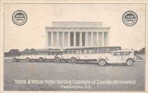 Black and white sightseeing coaches at Lincoln Memorial Washington DC, USA Bu...