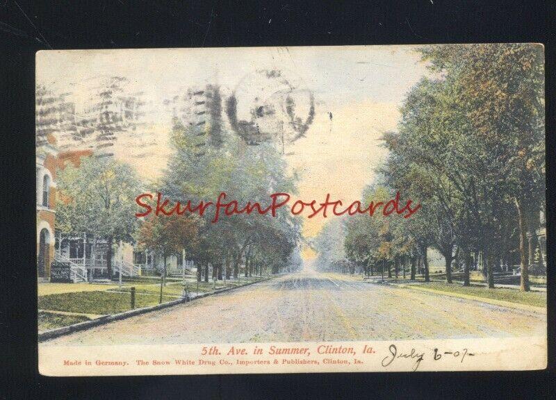 CLINTON IOWA 5th AVENUE STREET SCENE RESIDENCE ANTIQUE VINTAGE POSTCARD