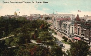 Vintage Postcard Boston Common & Historic Tremont Street Boston Massachusetts MA