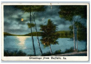 1920 Greetings From River Lake Moon Night Buffalo Iowa Vintage Antique Postcard