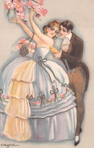 EASTER HOLIDAY GLAMOUR ROMANCE ITALY CHIOSTRI ARTIST SIGNED POSTCARD 1927