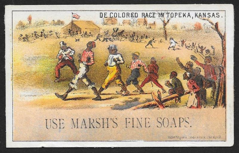 VICTORIAN TRADE CARD Marshs Fine Soap Black Men 'De Colored Race...'