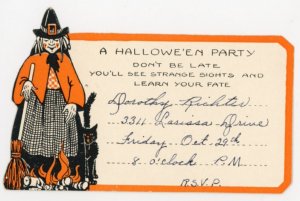 1920s Halloween Party Invitation Witch Black Cat F217