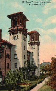 Vintage Postcard Front Towers Hotel Alcazar Landscaped St. Augustine Florida FL