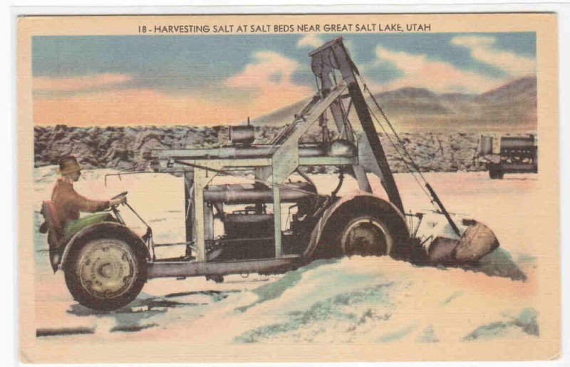 Salt Harvester Salt Beds Great Salt Lake Utah linen postcard