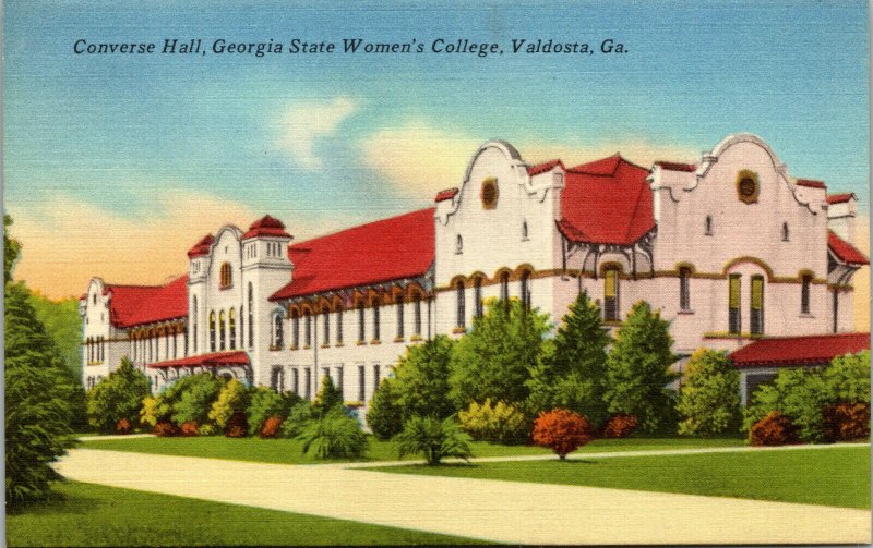 Vtg 1940s Converse Hall Georgia State Women's College Valdosta GA Linen Postcard