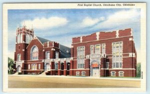 OKLAHOMA CITY, OK ~ FIRST BAPTIST CHURCH ca 1940s Linen  Postcard