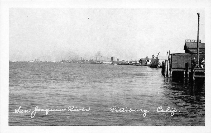 Pittsburg Californina~San Joaquin River Scene~Men on Dock by Association~1940s