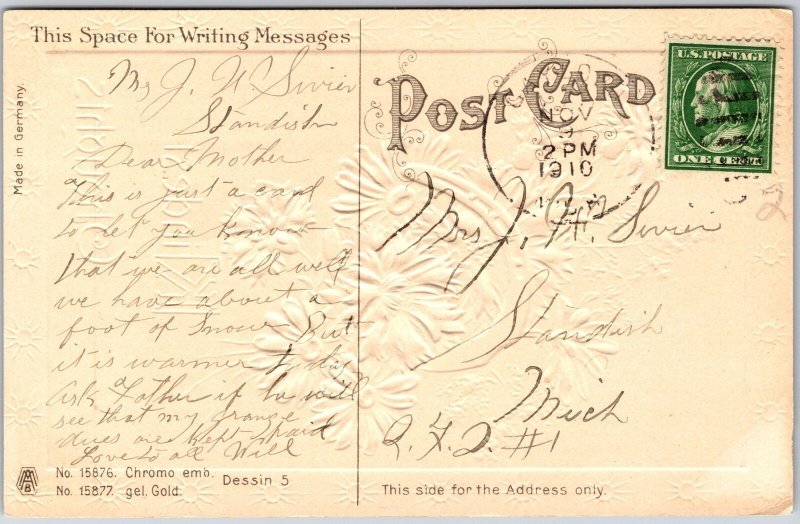 1910's Kindest Thoughts Flower Bouquet Posted Bordered Posted Postcard