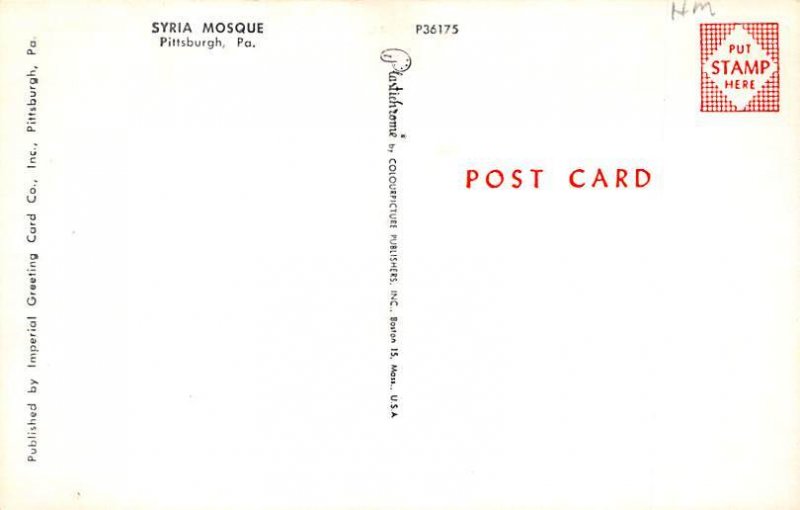 Syria Mosque Pittsburgh, Pennsylvania PA Postcard