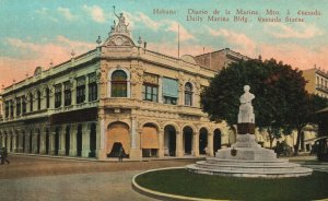 Cuba Havana Daily Marina Building Quesada Statue Vintage Postcard 03.94