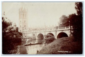 c1910 Magdalen Bridge Boat Canoe Scene Oxford England RPPC Photo Postcard