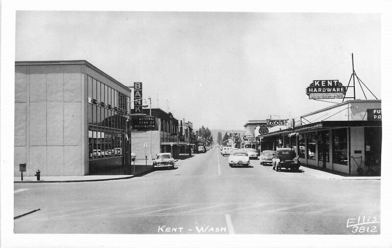 Autos Street Scene Kent Washington Ellis 1940s RPPC Photo Postcard 6626