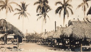 Miami FL Indian Village Musa Isle Thatch Roofs, Real Photo Postcard