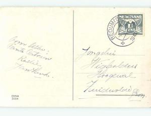 1942 new year signed FOREIGN - WINDMILL COVERED WITH SNOW o4487