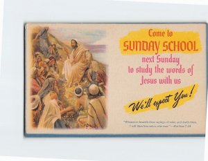 Postcard - Sunday School Invitation Card with Message, Bible Verse and Art Print