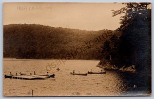 K46/ Moss Lake Eagle Bay New York RPPC Postcard c1910 Boating Dock 70